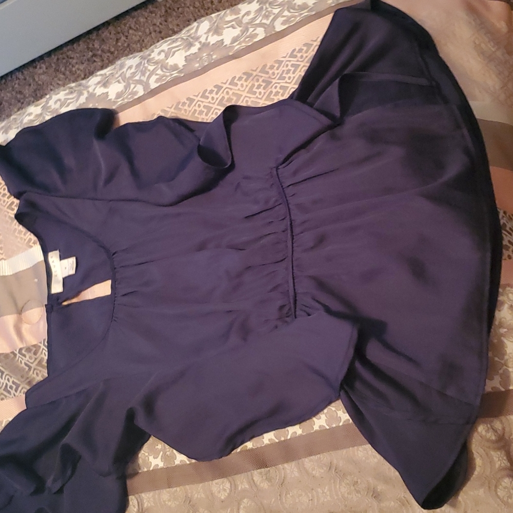Dark blue dress top ruffle